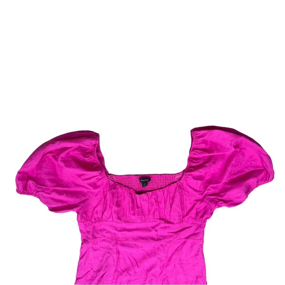 Short Puffy-Sleeve Square-Neck Linen Dress | Pink / Rose Violet | Size 14 | NWOT - Picture 9 of 14